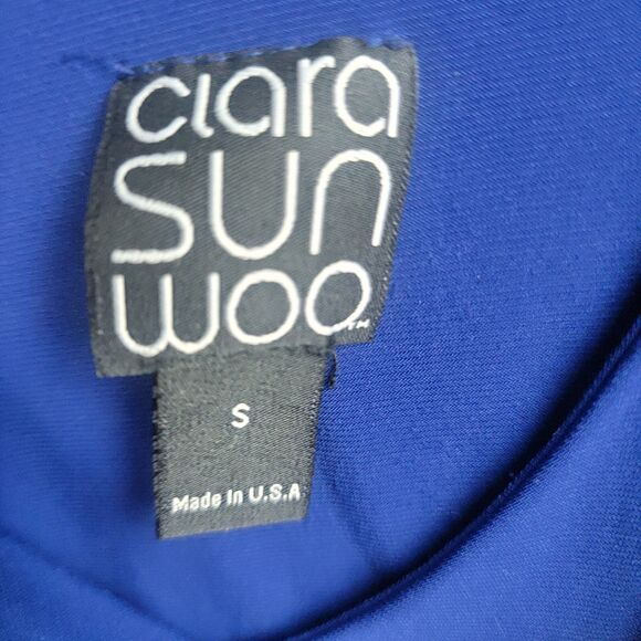 Clara Sun Woo Faux Wrap Blue Stretch Knit Dress S Travel Friendly Classic Style - Picture 12 of 12